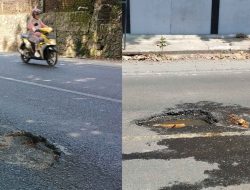 Lubang Di Tengah Jalan Imam Bonjol Bahayakan Pengendara Motor